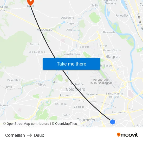 Corneillan to Daux map