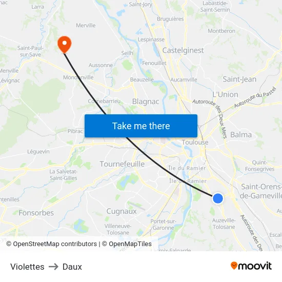 Violettes to Daux map