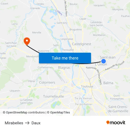 Mirabelles to Daux map