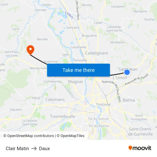 Clair Matin to Daux map