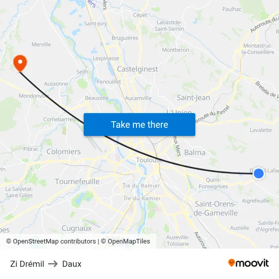 Zi Drémil to Daux map