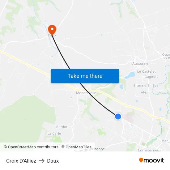Croix D'Alliez to Daux map