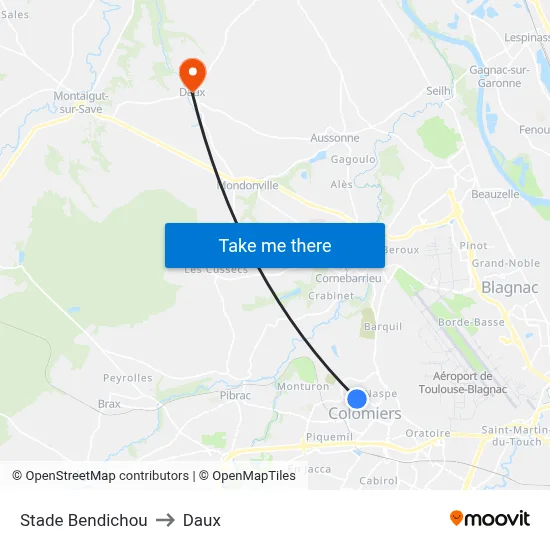 Stade Bendichou to Daux map