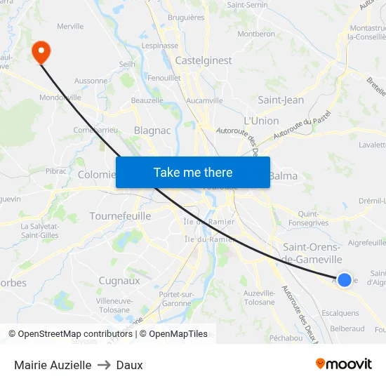 Mairie Auzielle to Daux map