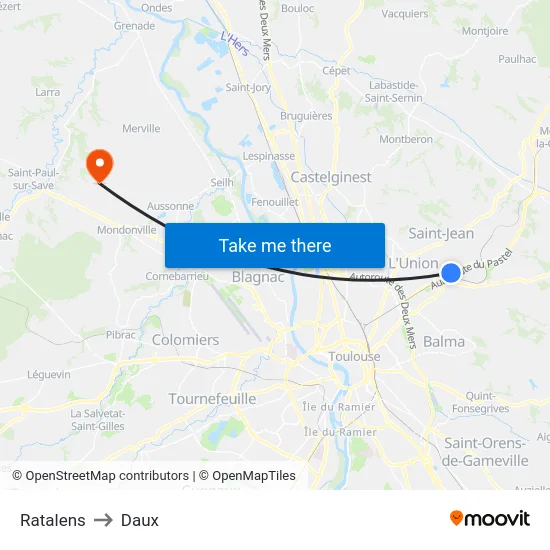 Ratalens to Daux map