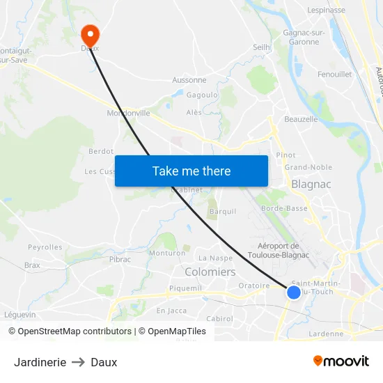 Jardinerie to Daux map