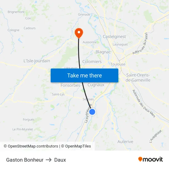 Gaston Bonheur to Daux map