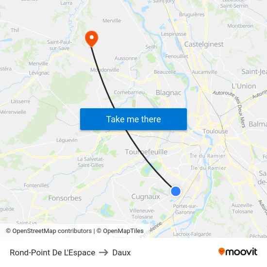 Rond-Point De L'Espace to Daux map