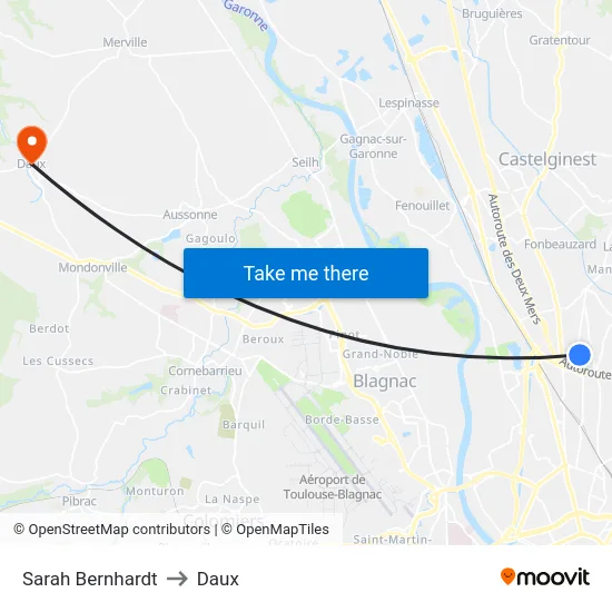 Sarah Bernhardt to Daux map