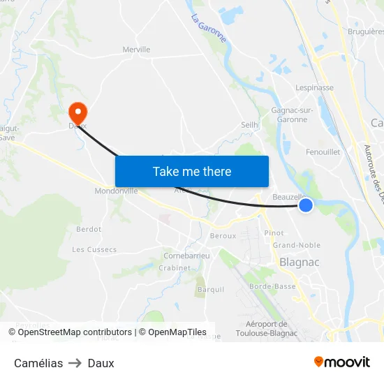 Camélias to Daux map