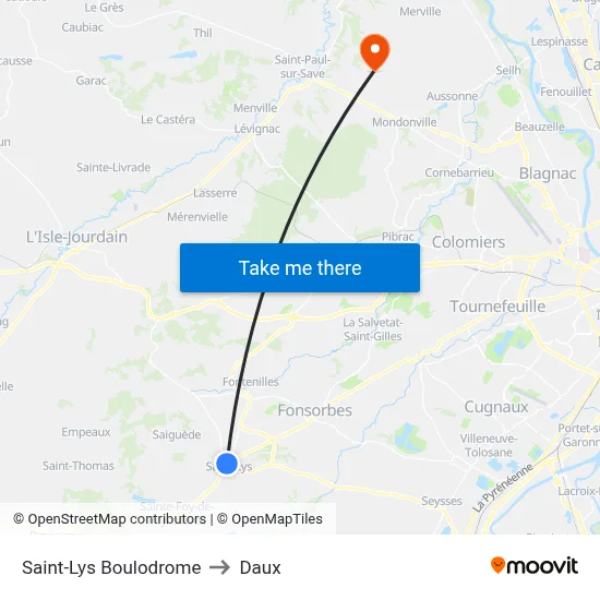 Saint-Lys Boulodrome to Daux map