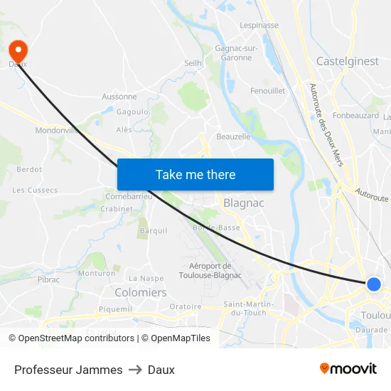 Professeur Jammes to Daux map