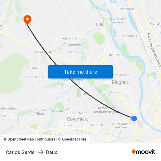 Carlos Gardel to Daux map