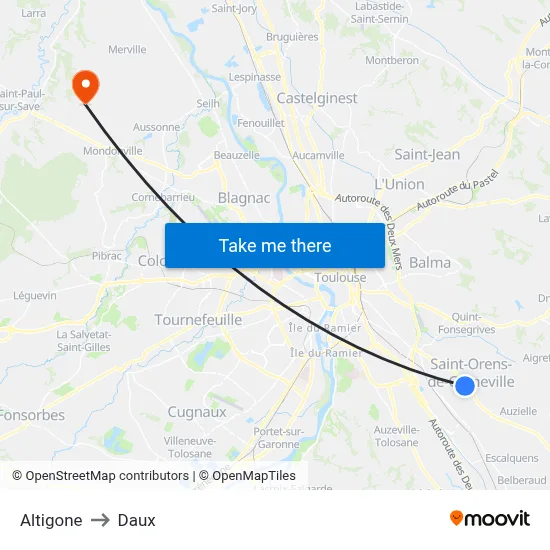 Altigone to Daux map