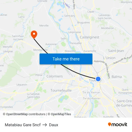 Matabiau Gare Sncf to Daux map