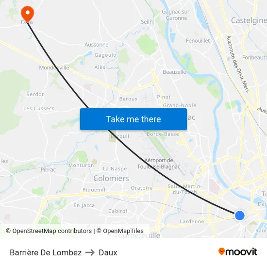 Barrière De Lombez to Daux map