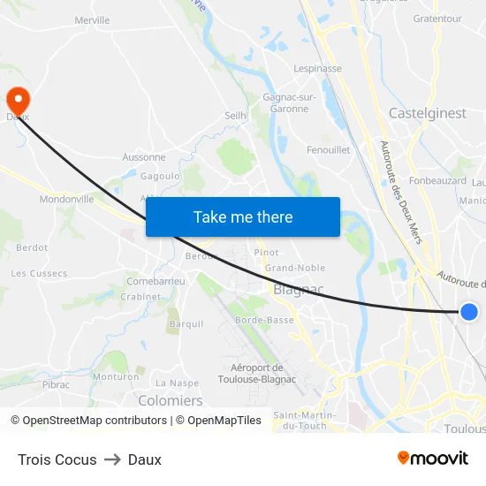 Trois Cocus to Daux map