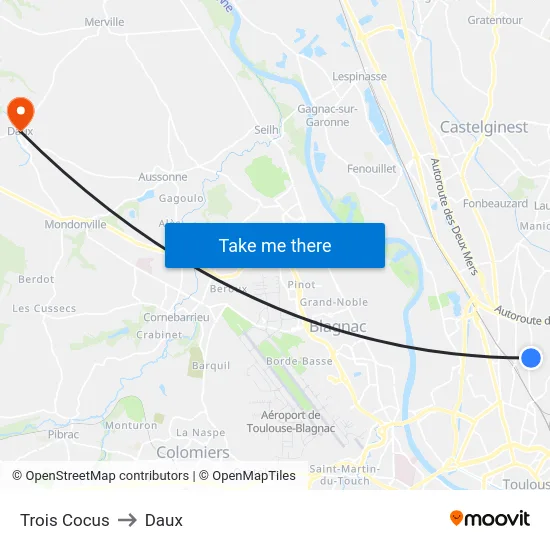 Trois Cocus to Daux map
