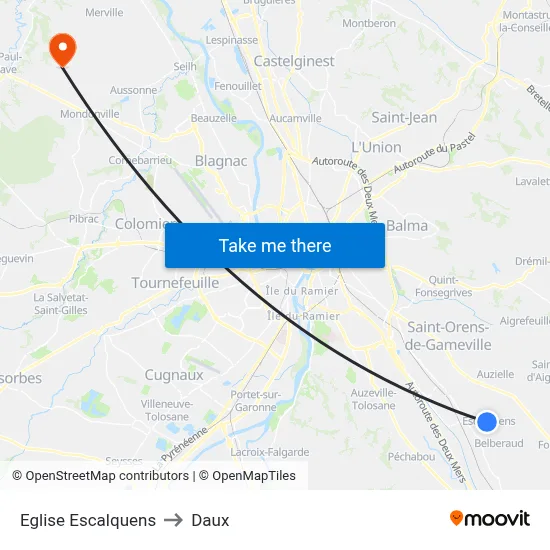 Eglise Escalquens to Daux map