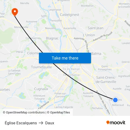 Église Escalquens to Daux map