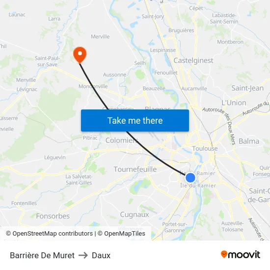 Barrière De Muret to Daux map