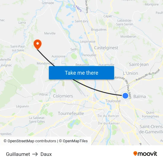 Guillaumet to Daux map