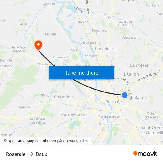 Roseraie to Daux map