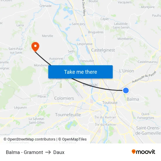 Balma - Gramont to Daux map