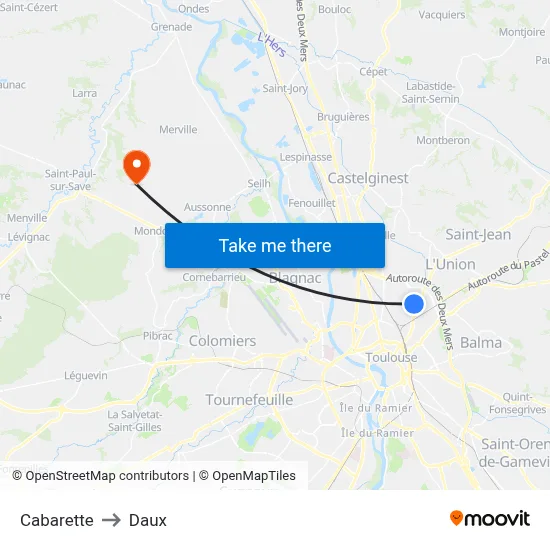 Cabarette to Daux map