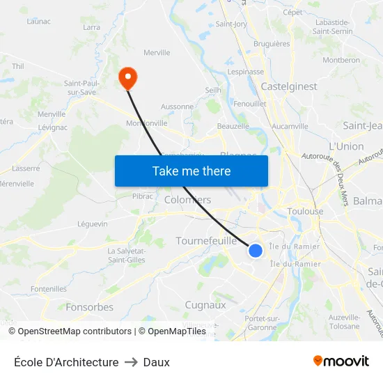 École D'Architecture to Daux map
