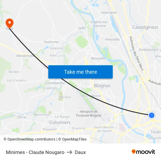 Minimes - Claude Nougaro to Daux map