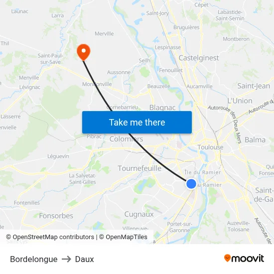 Bordelongue to Daux map