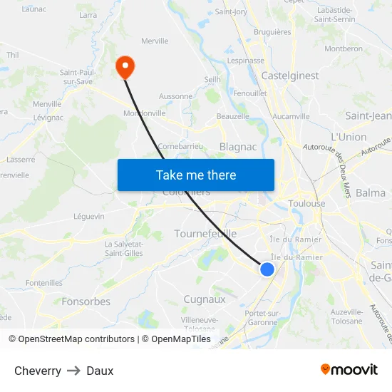 Cheverry to Daux map