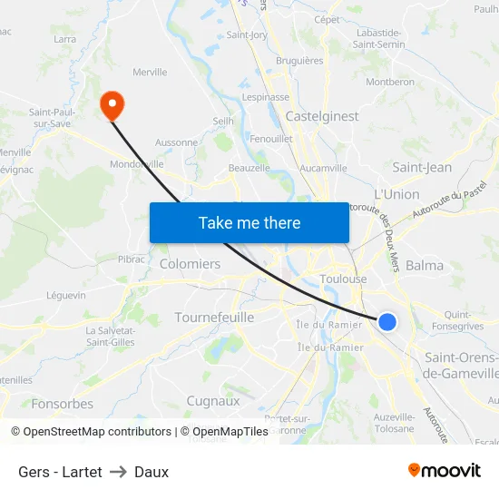 Gers - Lartet to Daux map