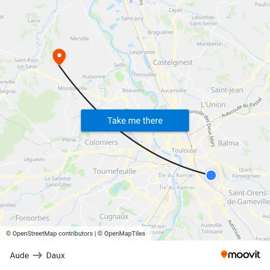 Aude to Daux map