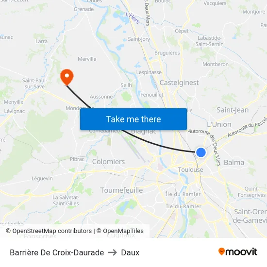 Barrière De Croix-Daurade to Daux map
