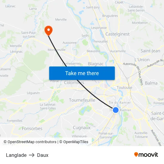 Langlade to Daux map