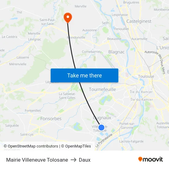 Mairie Villeneuve Tolosane to Daux map