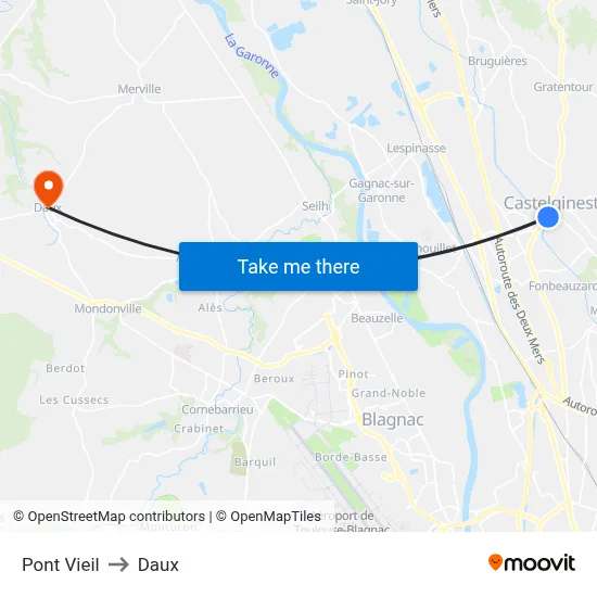 Pont Vieil to Daux map