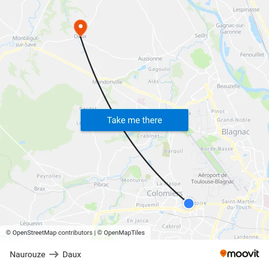 Naurouze to Daux map