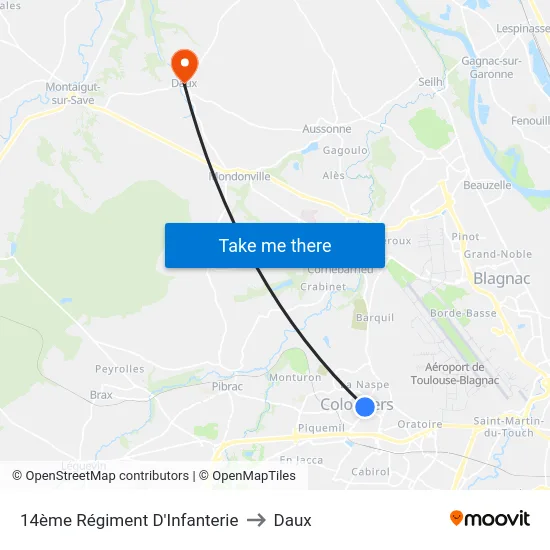 14ème Régiment D'Infanterie to Daux map