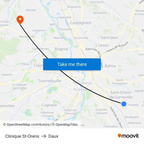 Clinique St-Orens to Daux map