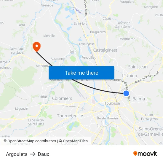 Argoulets to Daux map