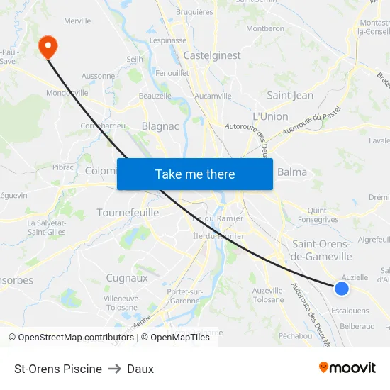St-Orens Piscine to Daux map