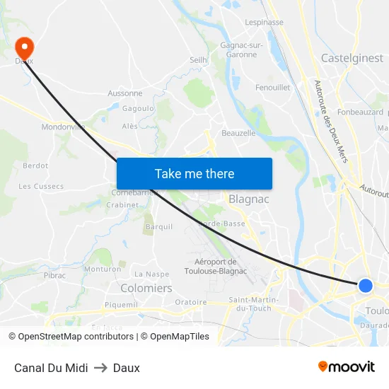Canal Du Midi to Daux map