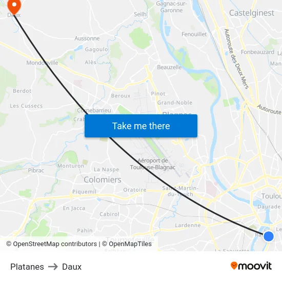 Platanes to Daux map