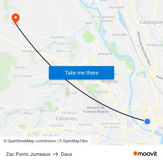 Zac Ponts Jumeaux to Daux map