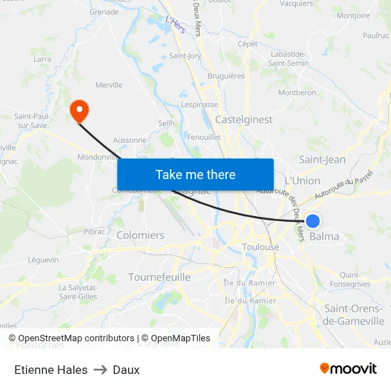 Etienne Hales to Daux map