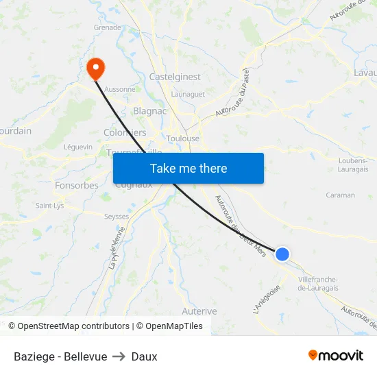 Baziege - Bellevue to Daux map