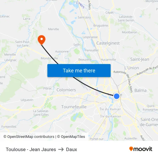 Toulouse - Jean Jaures to Daux map